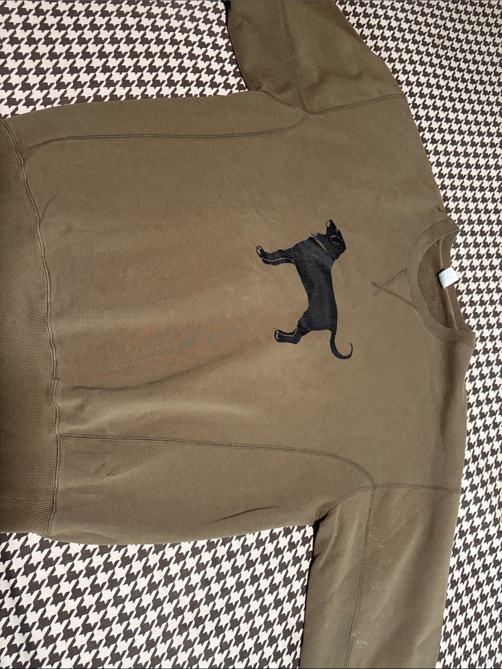 Men's Olive Crewneck Sweatshirt with Black Dog Graphic - Picture 5 of 5